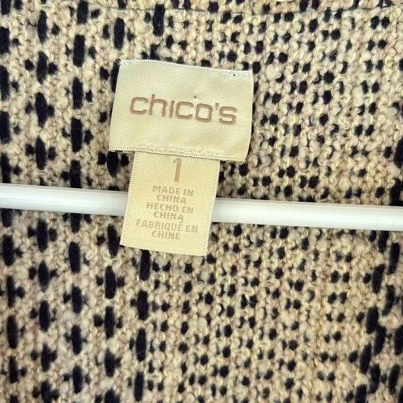 Chico's Lucy Navy and Cream Patterned Fringe Open Cardigan - Picture 5 of 11